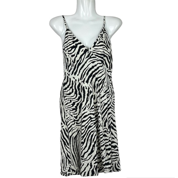 Tree of Life Mini Dress Tan Brown Zebra Animal Print African Boho Rayon Size L - Picture 5 of 11